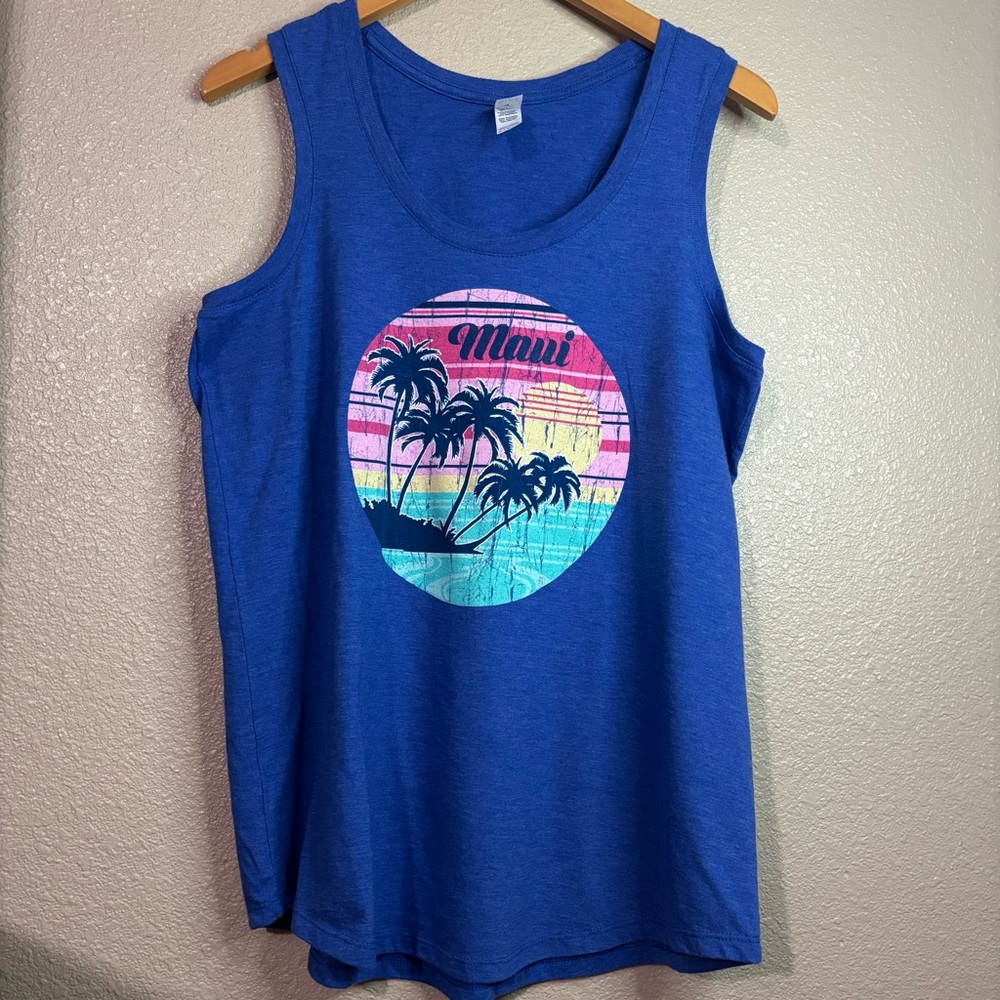 District Blue Tank Top with Palm Tree Design size XL